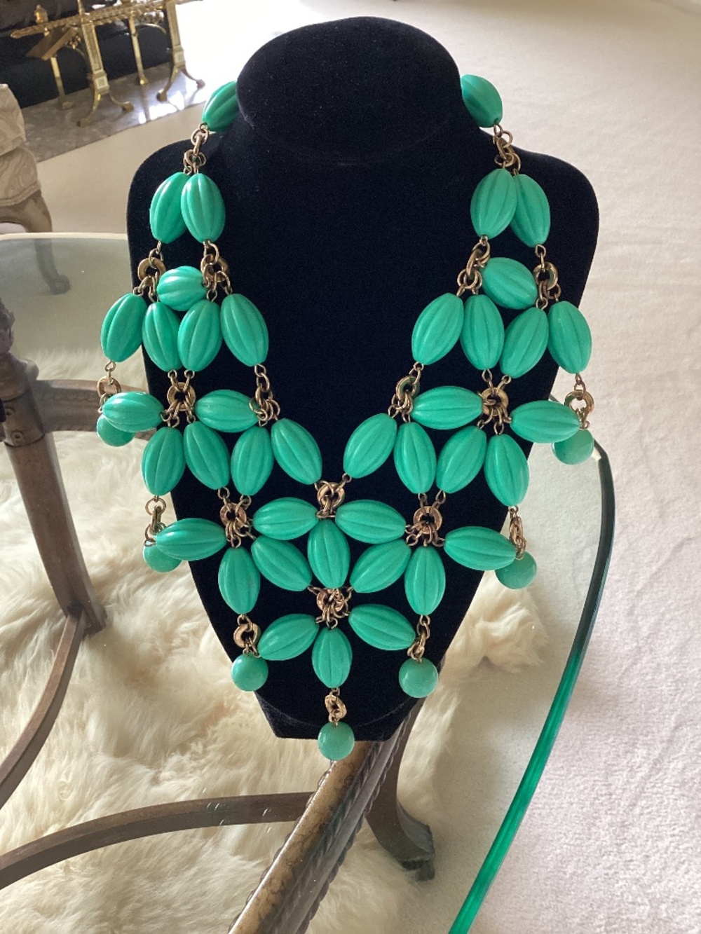Beautiful Aqua Colored Statement Bib Necklace